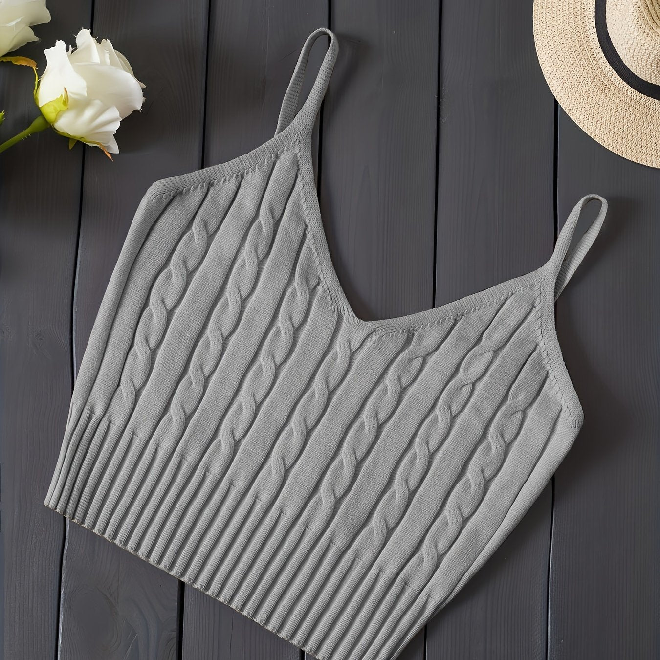 Romantic Valentines Day Soft Knit Cami Crop Top - Flirty Sleeveless Style for Spring & Summer - Comfortable Casual Wear, Womens Fashion Essential
