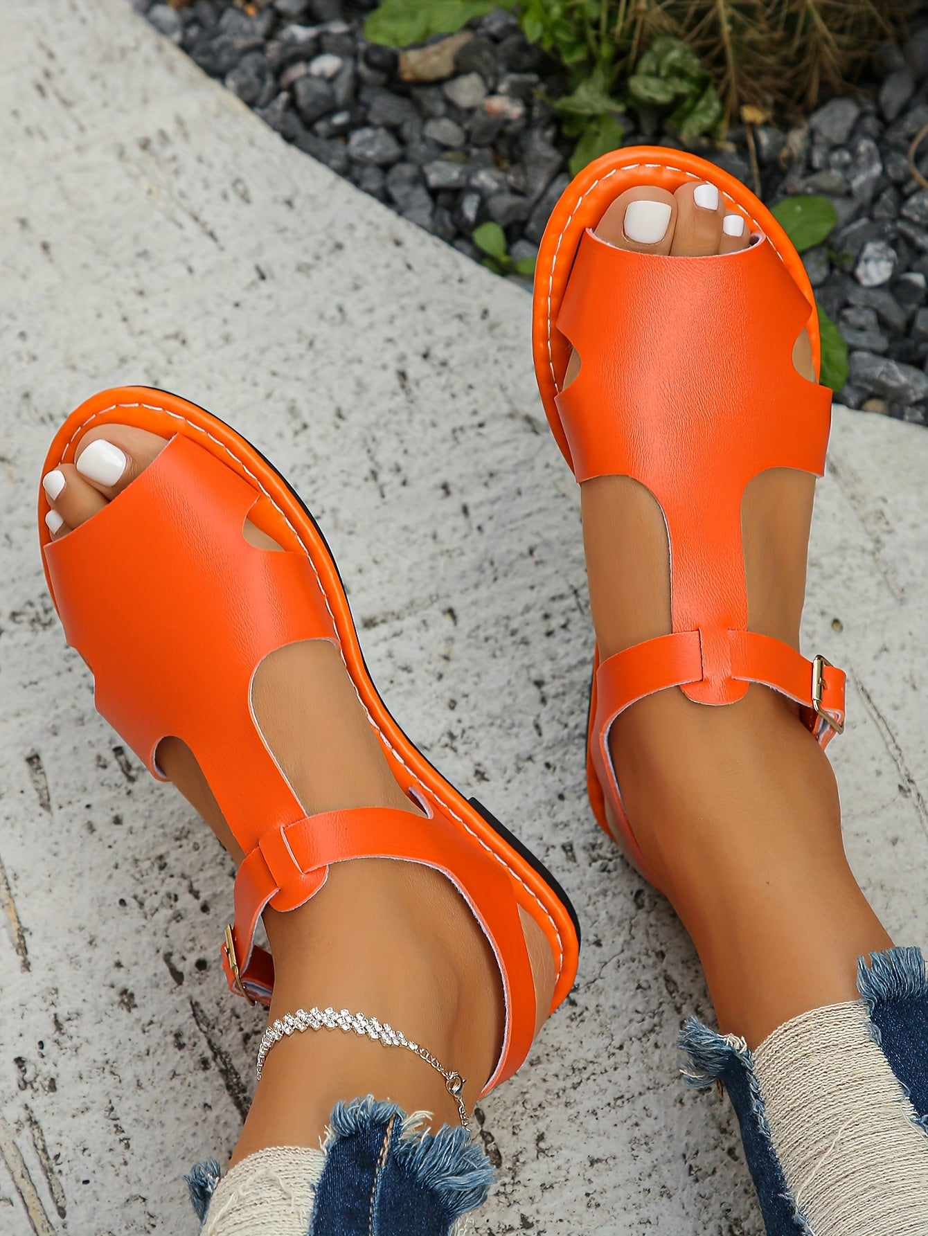 Womens Summer Flat Sandals - Buckle Ankle Strap, Lightweight, Comfortable, Open Toe, Faux Leather Upper, Rubber Sole, Versatile Vacation Footwear for Beach, Pool, and Outdoor Activities