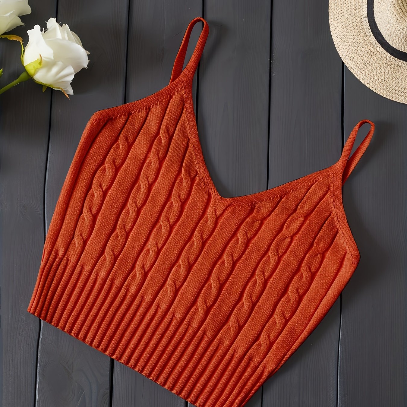 Romantic Valentines Day Soft Knit Cami Crop Top - Flirty Sleeveless Style for Spring & Summer - Comfortable Casual Wear, Womens Fashion Essential