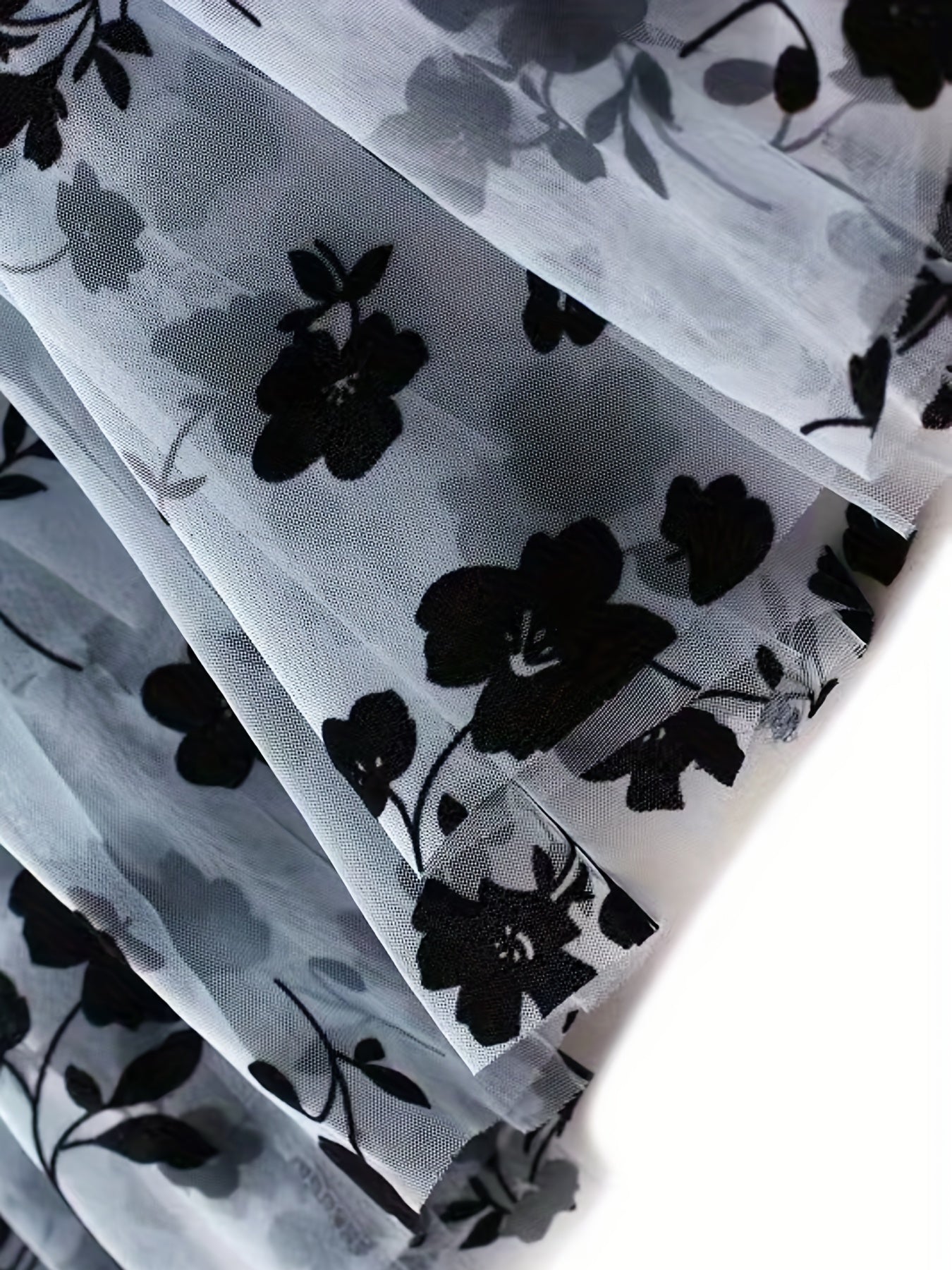 Plant Print Contrast Mesh Skirts, Elegant High Waist Maxi Skirts, Women's Clothing