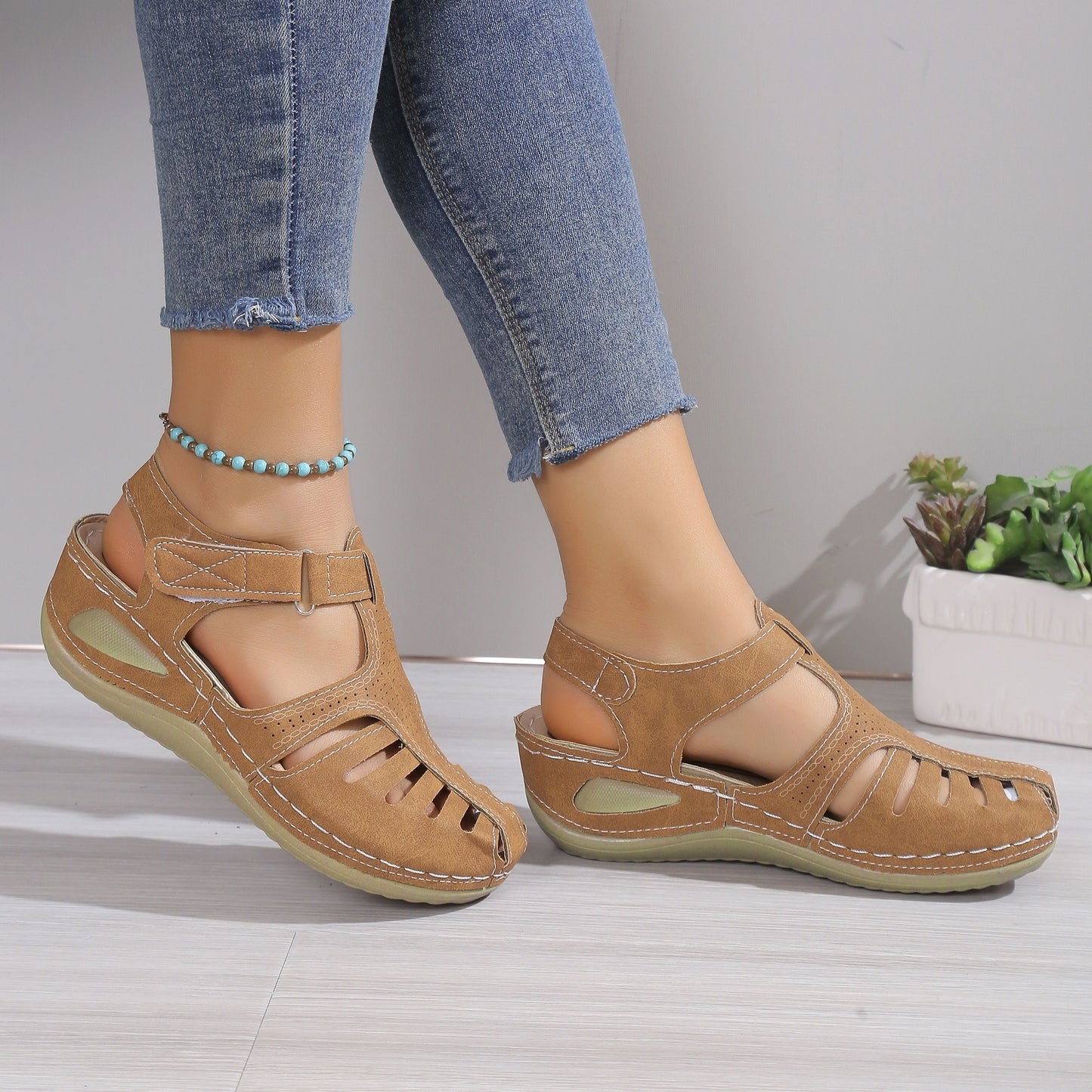 Fashionable Womens Wedge Sandals - Comfortable Platform Heels with Secure Ankle Straps - Durable Solid Colors for Stylish Summer Footwear