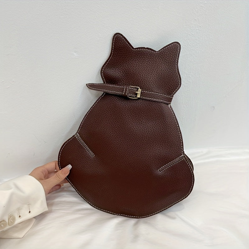 Cat Shaped Shoulder Bag, Vintage PU Leather Sling Bag, Women's Kawaii Crossbody Purse
