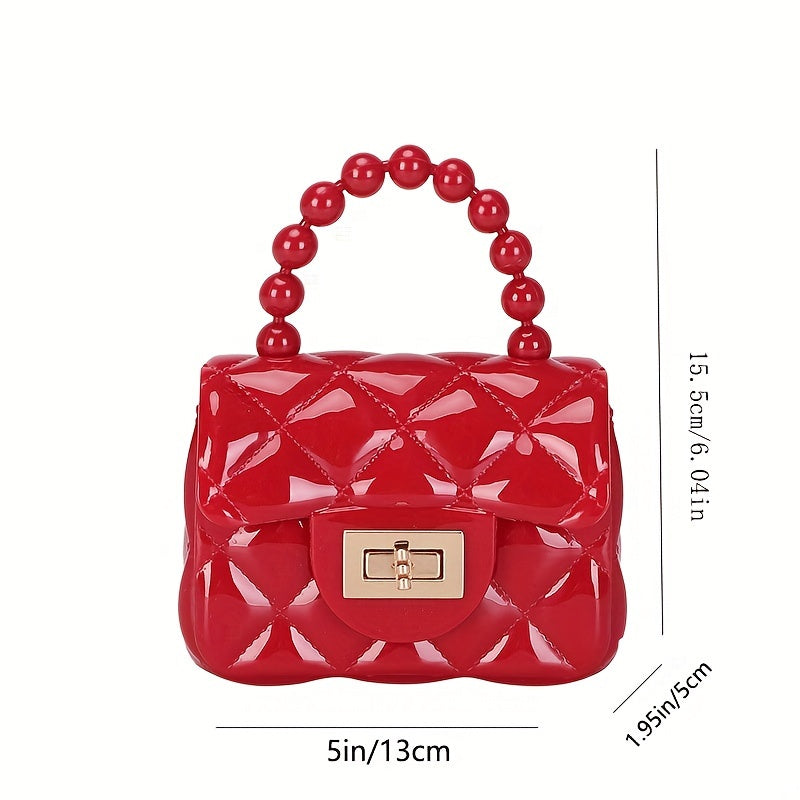 Vibrant Girls Pearl-Embellished Argyle Purse - Stylish & Durable with Adorable Princess Handle - Perfect for Parties & Special Occasions - A Thoughtful Gift Idea