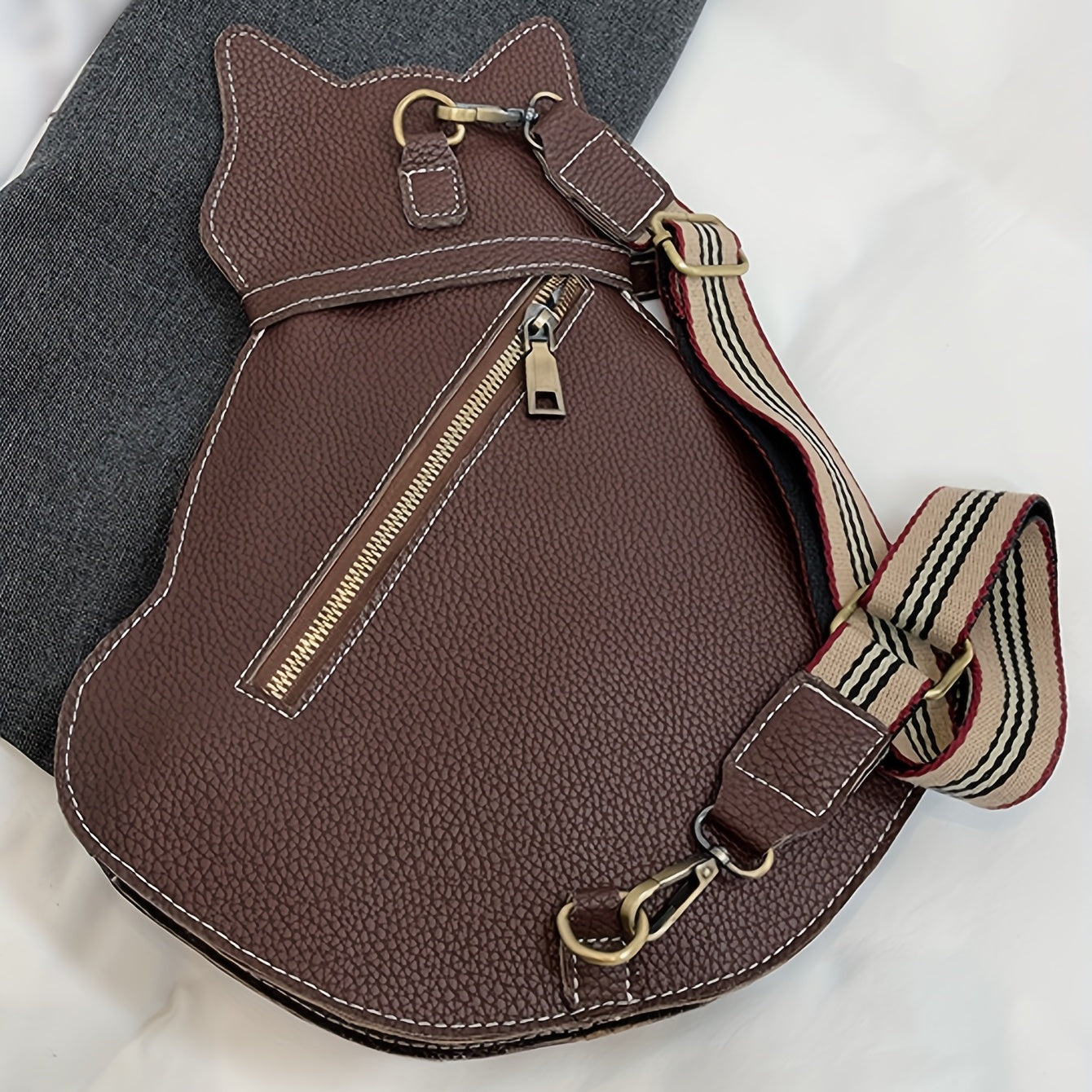Cat Shaped Shoulder Bag, Vintage PU Leather Sling Bag, Women's Kawaii Crossbody Purse