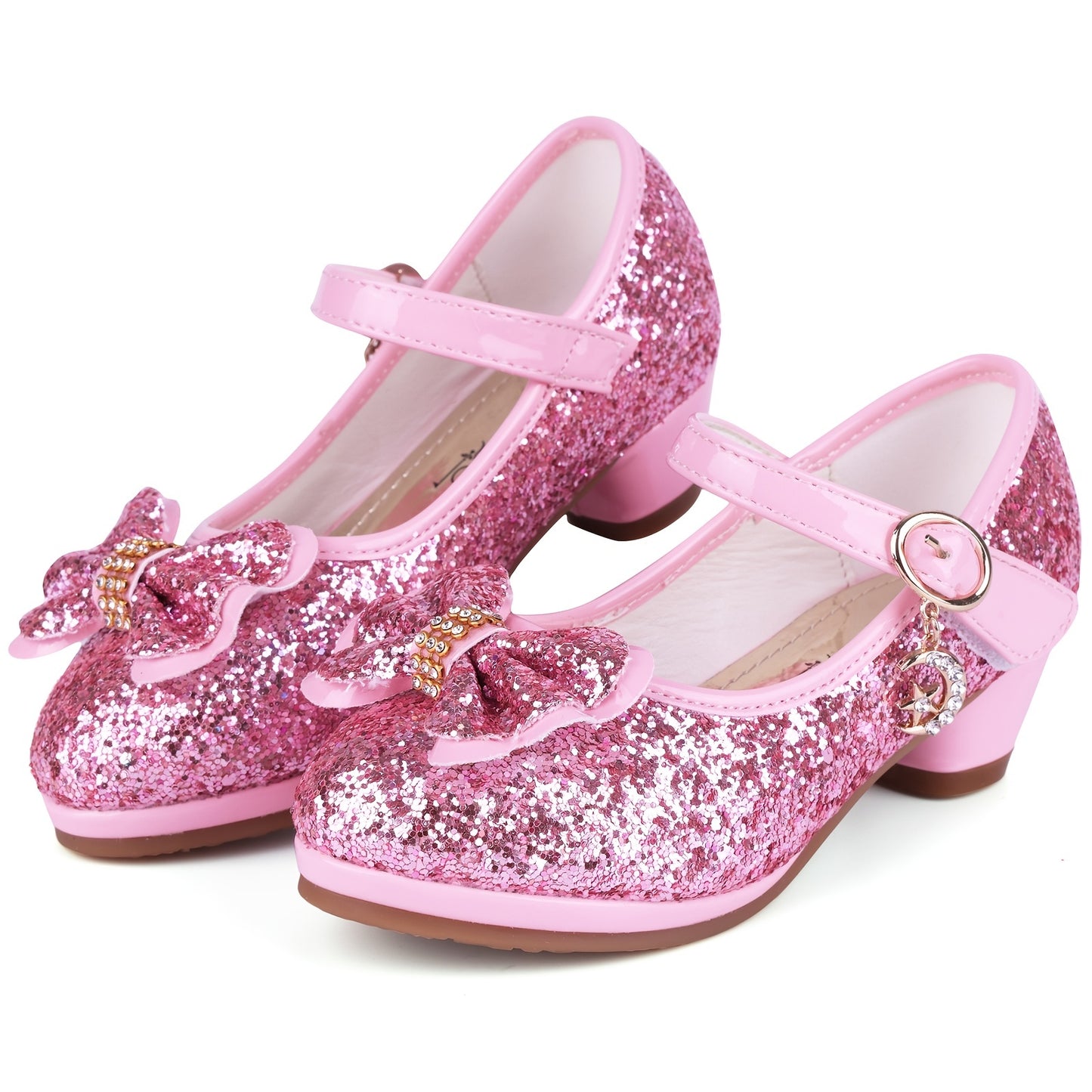 Girl Sandals Glitter Princess Shoes With Sequin, Party Shoes Bling Bowknot High Heels Wedding Birthday Dress Shoes