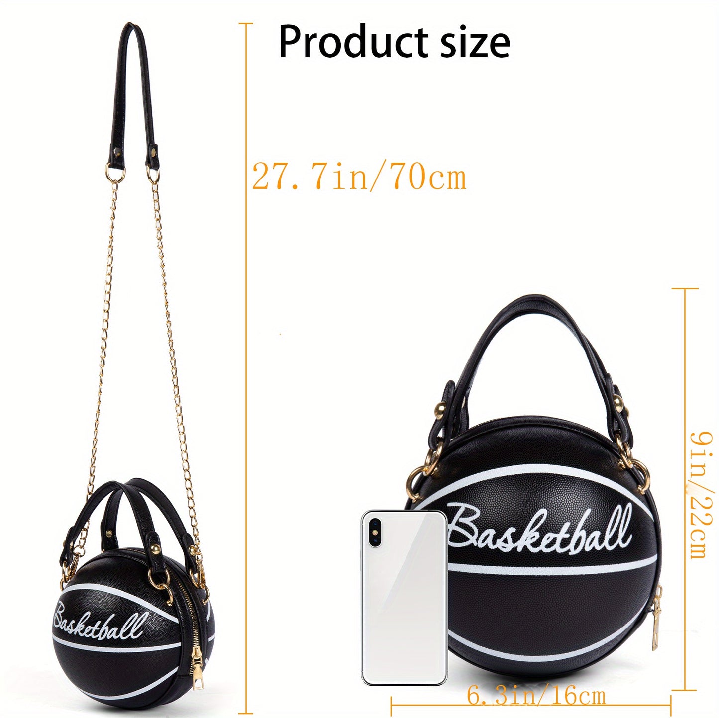 Fashion-Forward Basketball-Shaped Y2K Chain Bag - Retro-Trendy Crossbody & Shoulder Purse with Durable PU Leather, Chic Top Handle, and Adjustable Strap for Versatile Style
