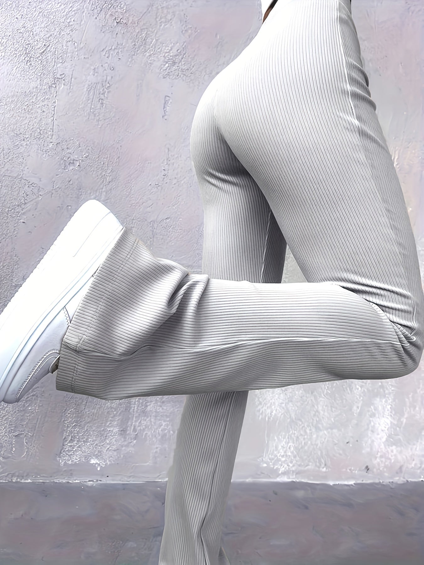 Stylish Flare Leg Pants - Soft and Stretchy Ribbed Fabric, Comfortable High-Rise Design, Flexible and Form-Fitting Waistband, Fashionable Flared Leg Style - Chic Womens Clothing for Everyday Wear
