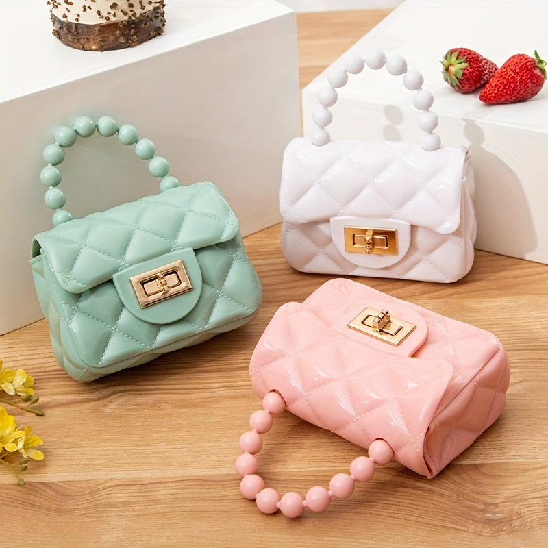 Vibrant Girls Pearl-Embellished Argyle Purse - Stylish & Durable with Adorable Princess Handle - Perfect for Parties & Special Occasions - A Thoughtful Gift Idea