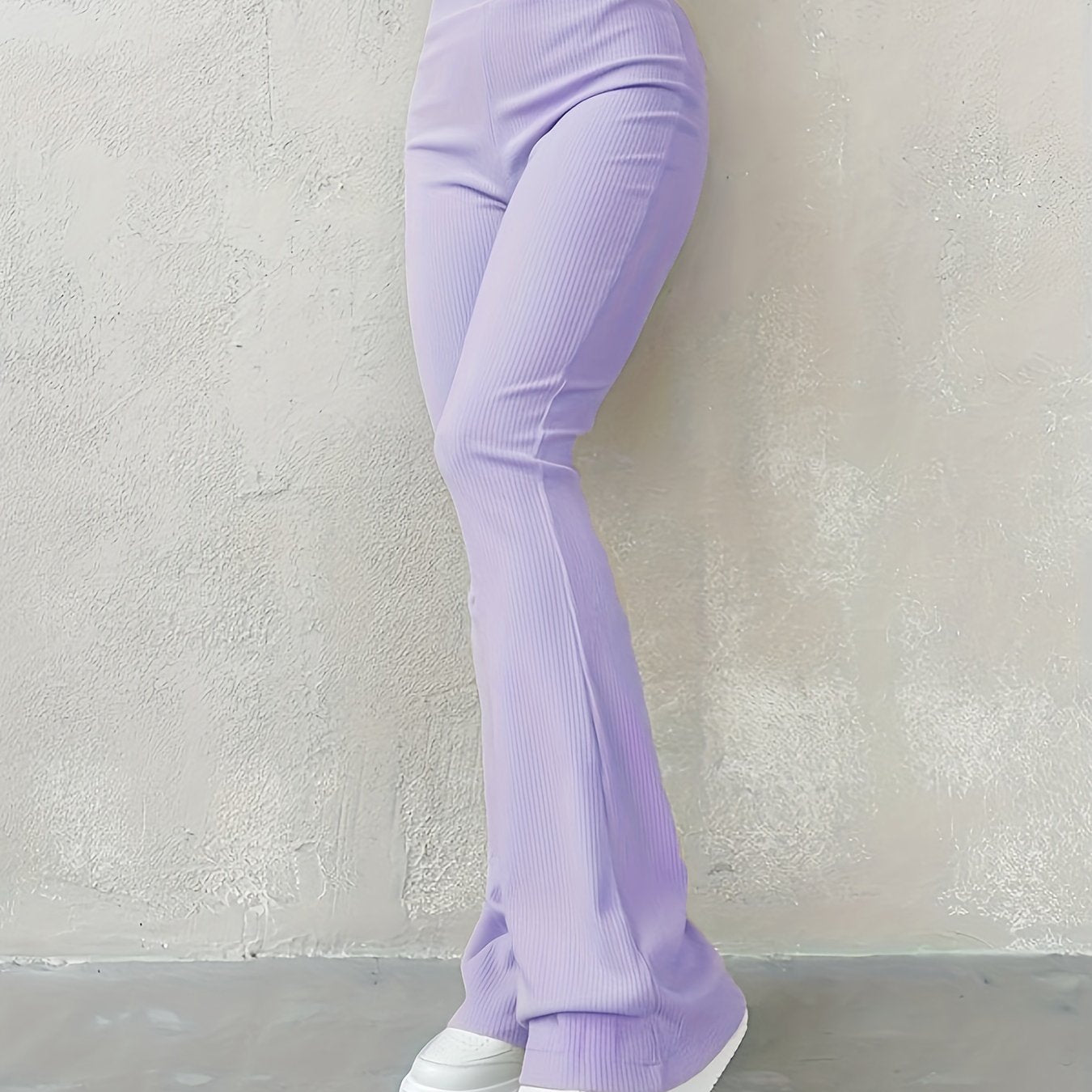 Stylish Flare Leg Pants - Soft and Stretchy Ribbed Fabric, Comfortable High-Rise Design, Flexible and Form-Fitting Waistband, Fashionable Flared Leg Style - Chic Womens Clothing for Everyday Wear