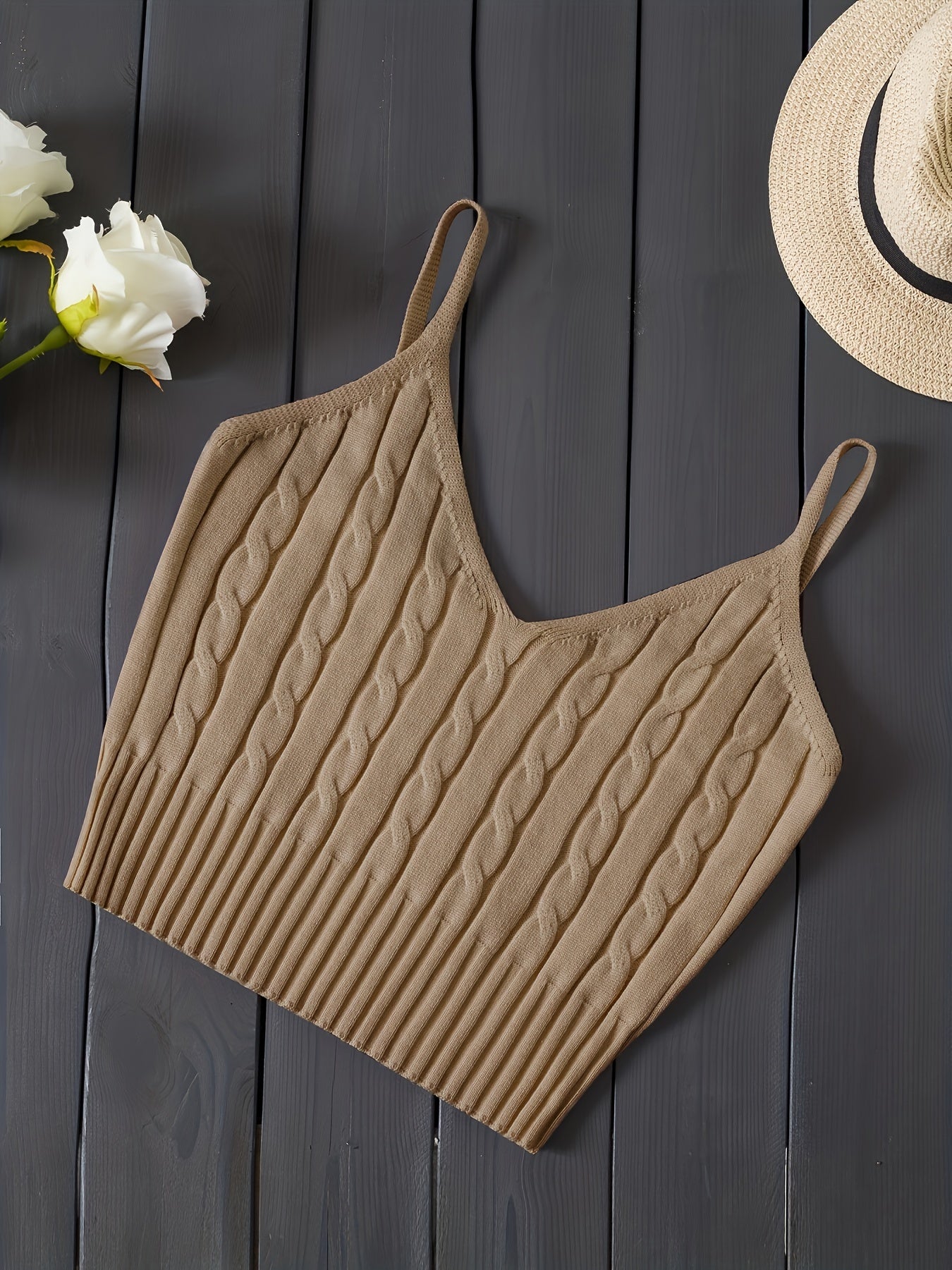 Romantic Valentines Day Soft Knit Cami Crop Top - Flirty Sleeveless Style for Spring & Summer - Comfortable Casual Wear, Womens Fashion Essential