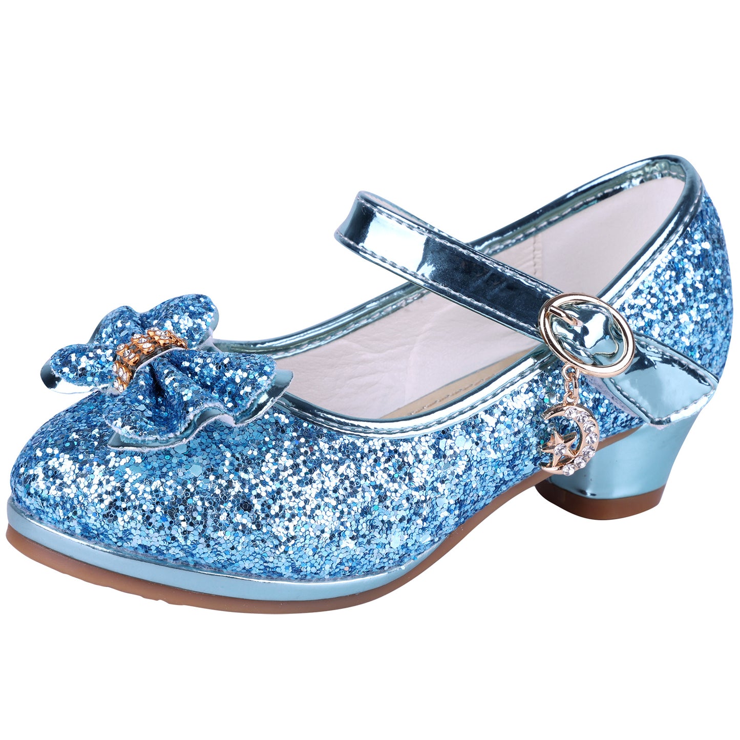 Girl Sandals Glitter Princess Shoes With Sequin, Party Shoes Bling Bowknot High Heels Wedding Birthday Dress Shoes