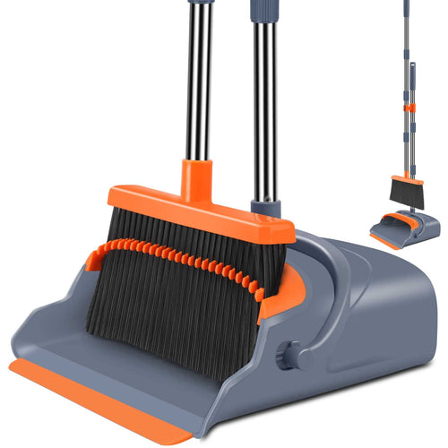 Broom and Dustpan Set, Self-Cleaning with Dustpan Teeth