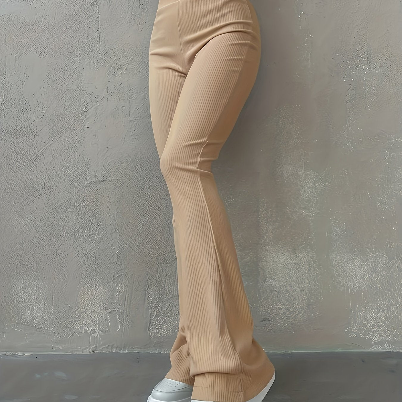 Stylish Flare Leg Pants - Soft and Stretchy Ribbed Fabric, Comfortable High-Rise Design, Flexible and Form-Fitting Waistband, Fashionable Flared Leg Style - Chic Womens Clothing for Everyday Wear