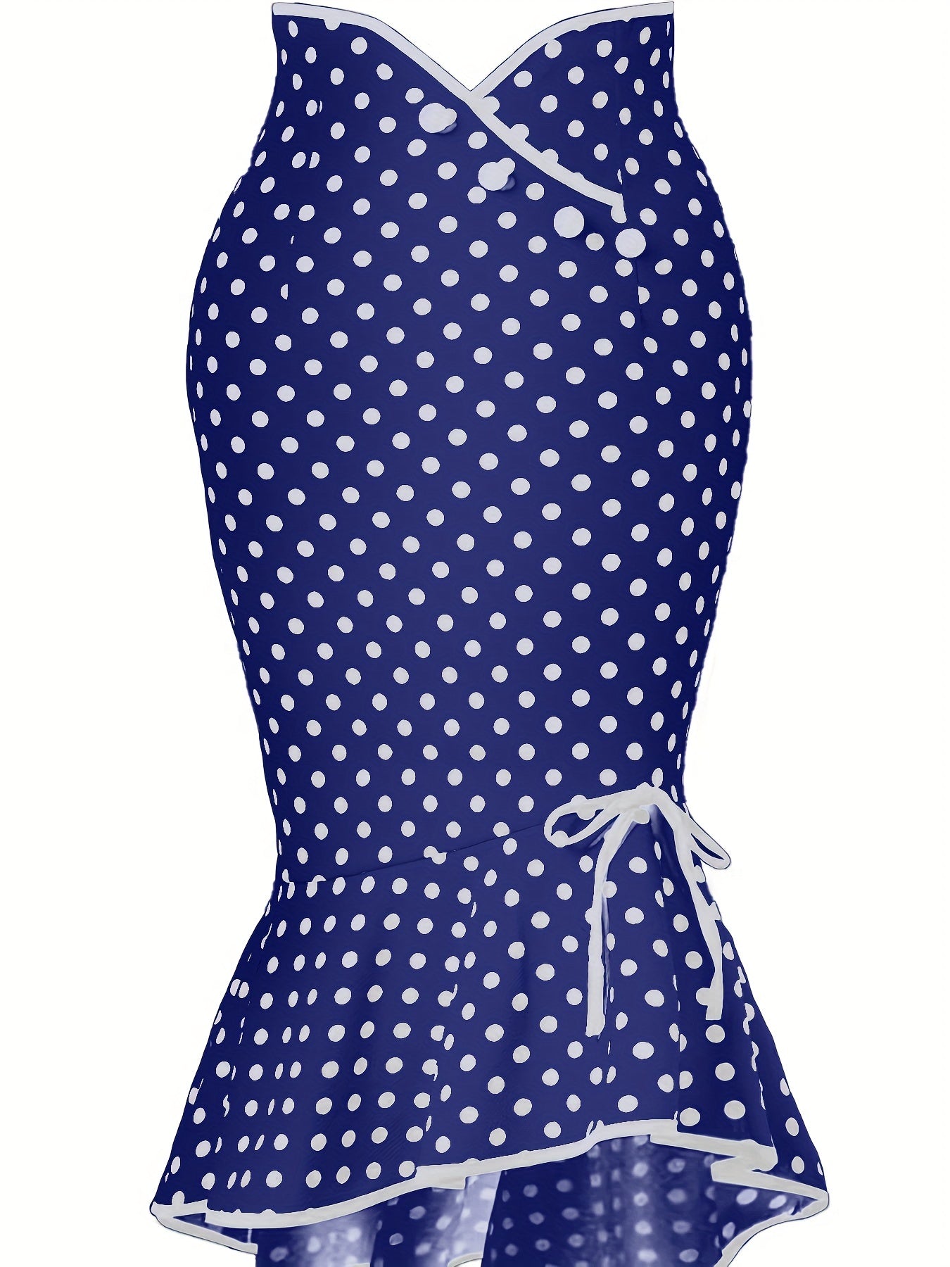 Polka Dot Bodycon Button Lace Up Skirts, Sexy Mature Fishtail Party Skirts, Women's Clothing