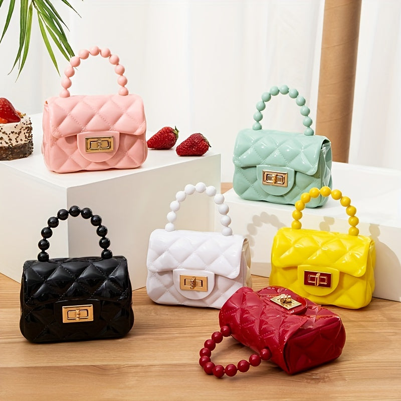 Vibrant Girls Pearl-Embellished Argyle Purse - Stylish & Durable with Adorable Princess Handle - Perfect for Parties & Special Occasions - A Thoughtful Gift Idea