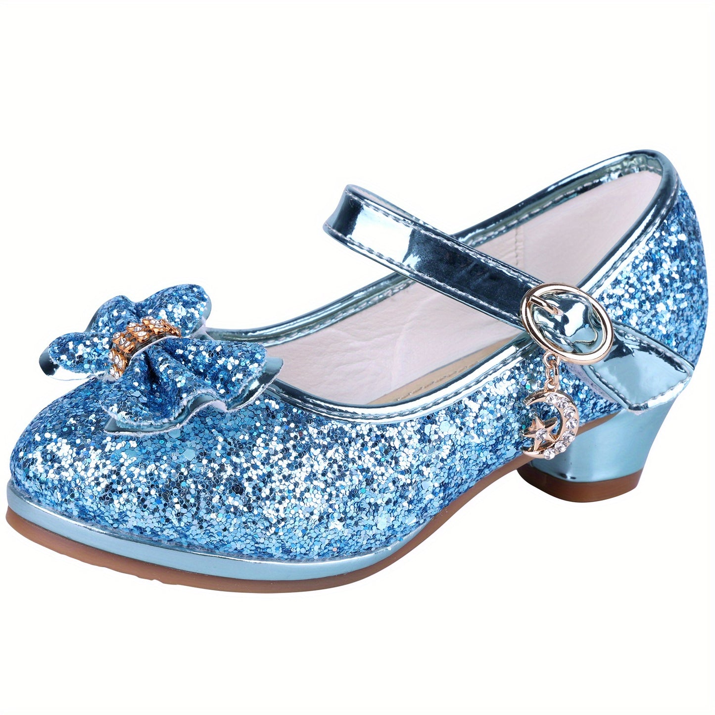 Girl Sandals Glitter Princess Shoes With Sequin, Party Shoes Bling Bowknot High Heels Wedding Birthday Dress Shoes
