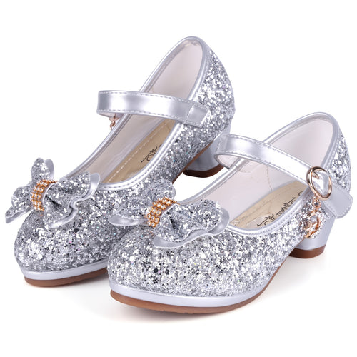 Girl Sandals Glitter Princess Shoes With Sequin, Party Shoes Bling Bowknot High Heels Wedding Birthday Dress Shoes