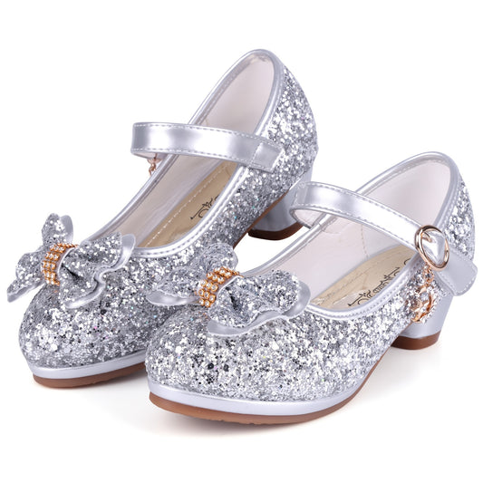 Girl Sandals Glitter Princess Shoes With Sequin, Party Shoes Bling Bowknot High Heels Wedding Birthday Dress Shoes