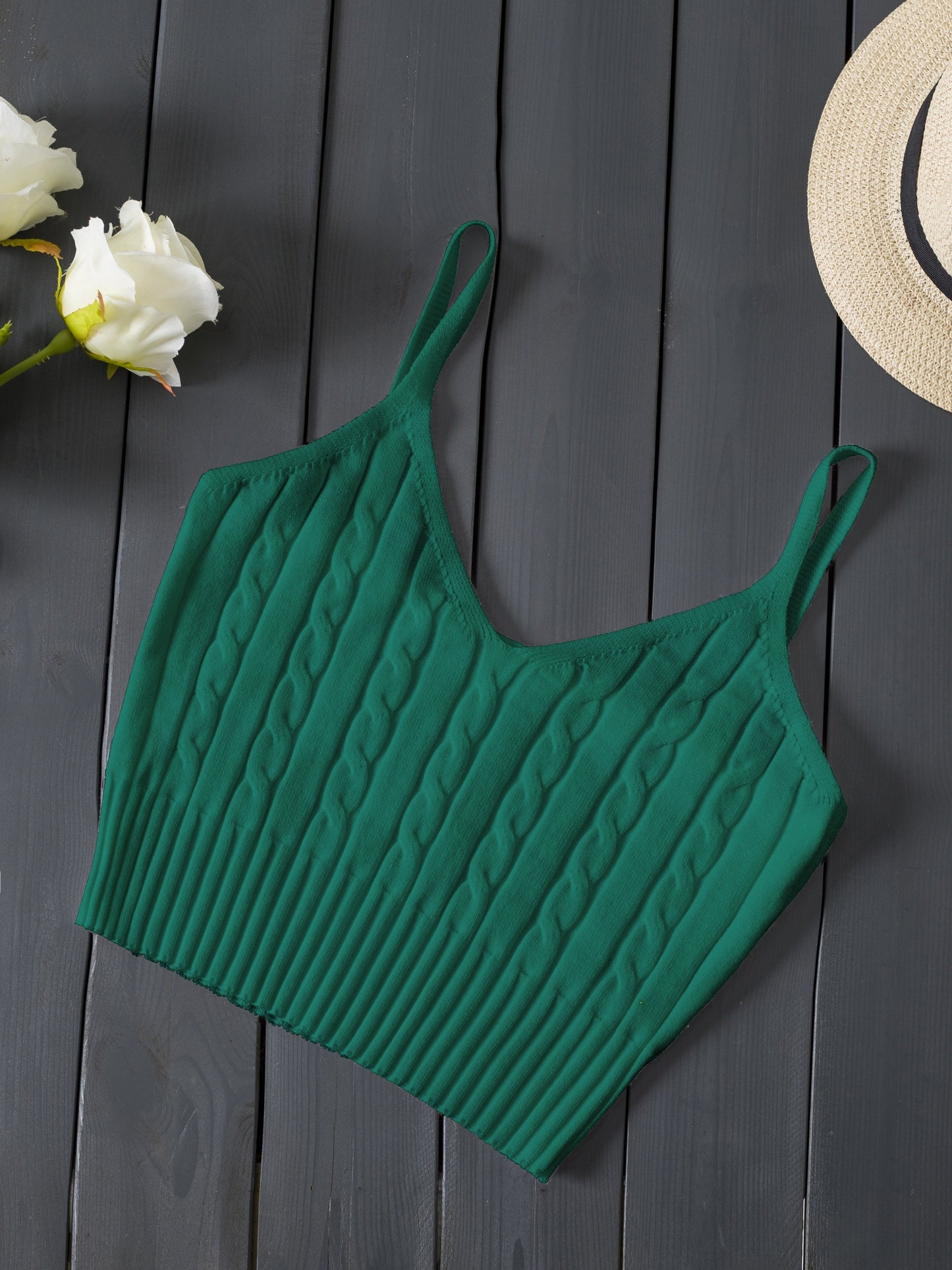 Romantic Valentines Day Soft Knit Cami Crop Top - Flirty Sleeveless Style for Spring & Summer - Comfortable Casual Wear, Womens Fashion Essential