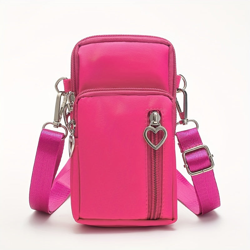 Mini Crossbody Phone Bag, Sports Arm & Running Wrist Bag, Stylish Shoulder Coin Purse With Heart Zipper