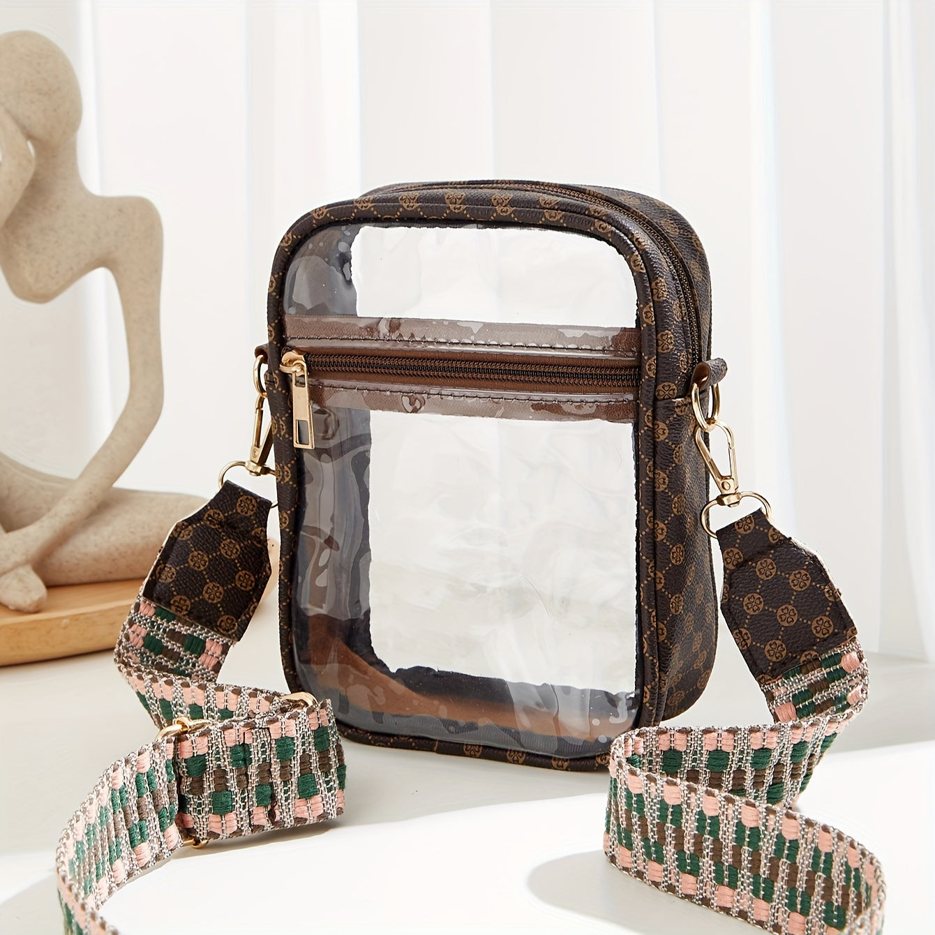 Stylish Mini Clear Crossbody Bag - Trendy PVC Square Phone Purse with Zipper Closure, Adjustable Shoulder Strap, and Spacious Interior - Perfect for Beach, Travel, and Daily Use (5.9*7.4*1.9) Inch