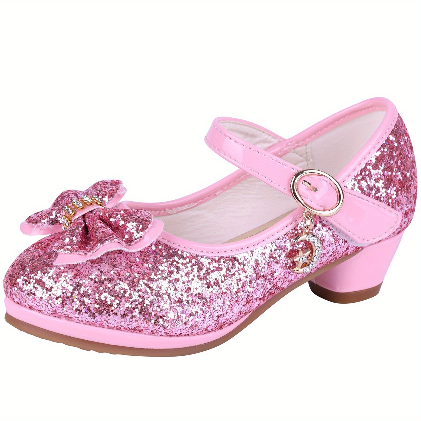 Girl Sandals Glitter Princess Shoes With Sequin, Party Shoes Bling Bowknot High Heels Wedding Birthday Dress Shoes